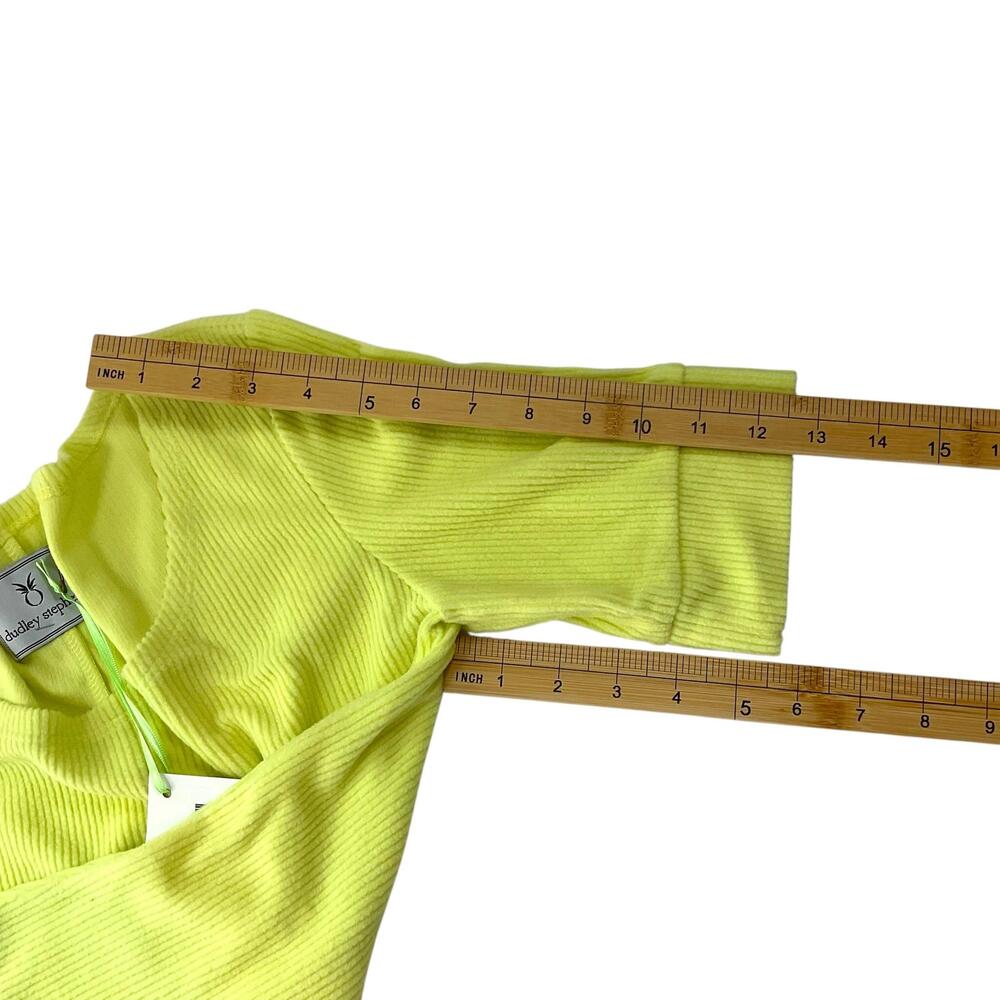 NWT Dudley Stephens College Shirt Womens XS Soft Yellow Ribbed Fleece Top Neon - Picture 8 of 15